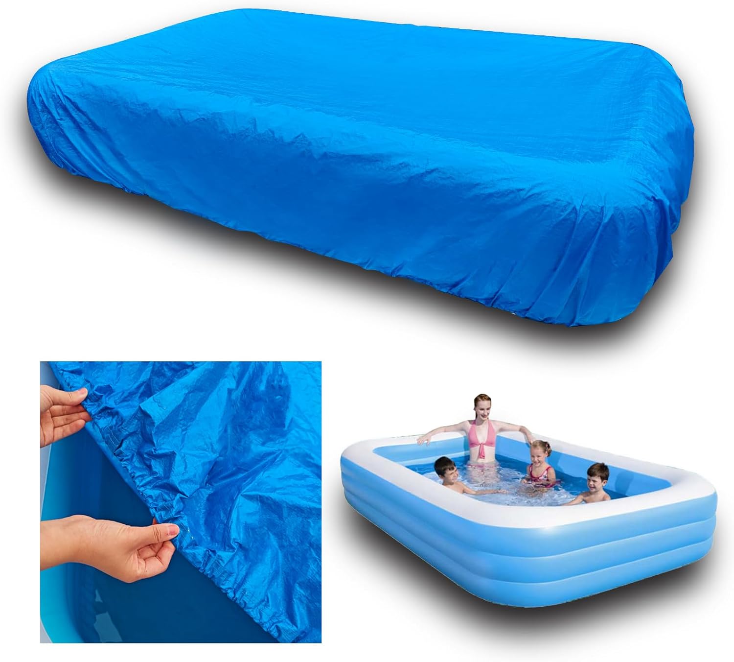 130x72 inch Inflatable Pool Cover 10ft Swimming Rectangular Pool Covers 120 x 72 x 22 Rectangle Pool Cover 103 x 69 inch Built-in Elastic Band Extra Buckle Thickened