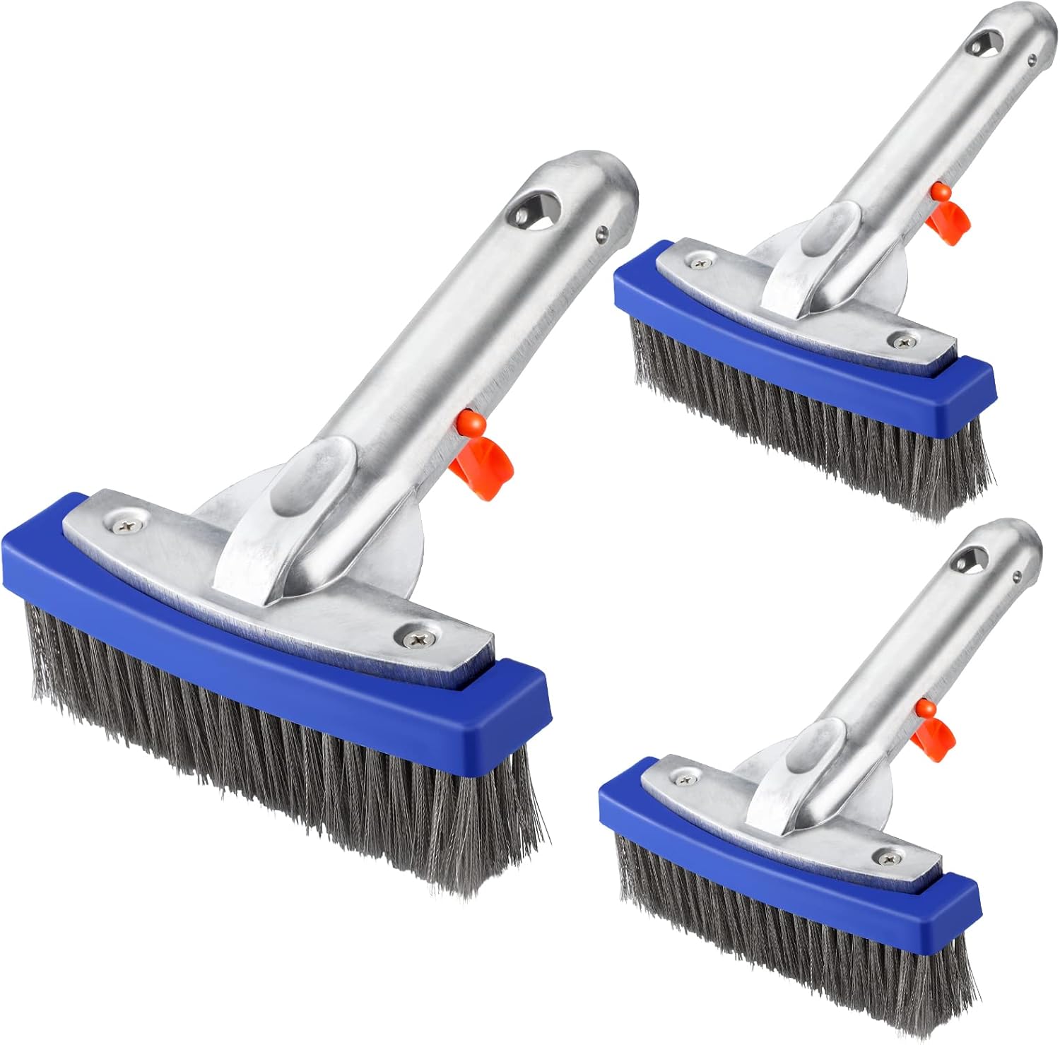 Gejoy 3 Pcs 5.5 Inch Pool Brush Head Stainless Steel Pool Brush Heavy Duty Pool Brush Swimming Pool Algae Brush with Aluminum Handle and Stainless Steel Bristles for Cleaning Pool to Fit Most Poles