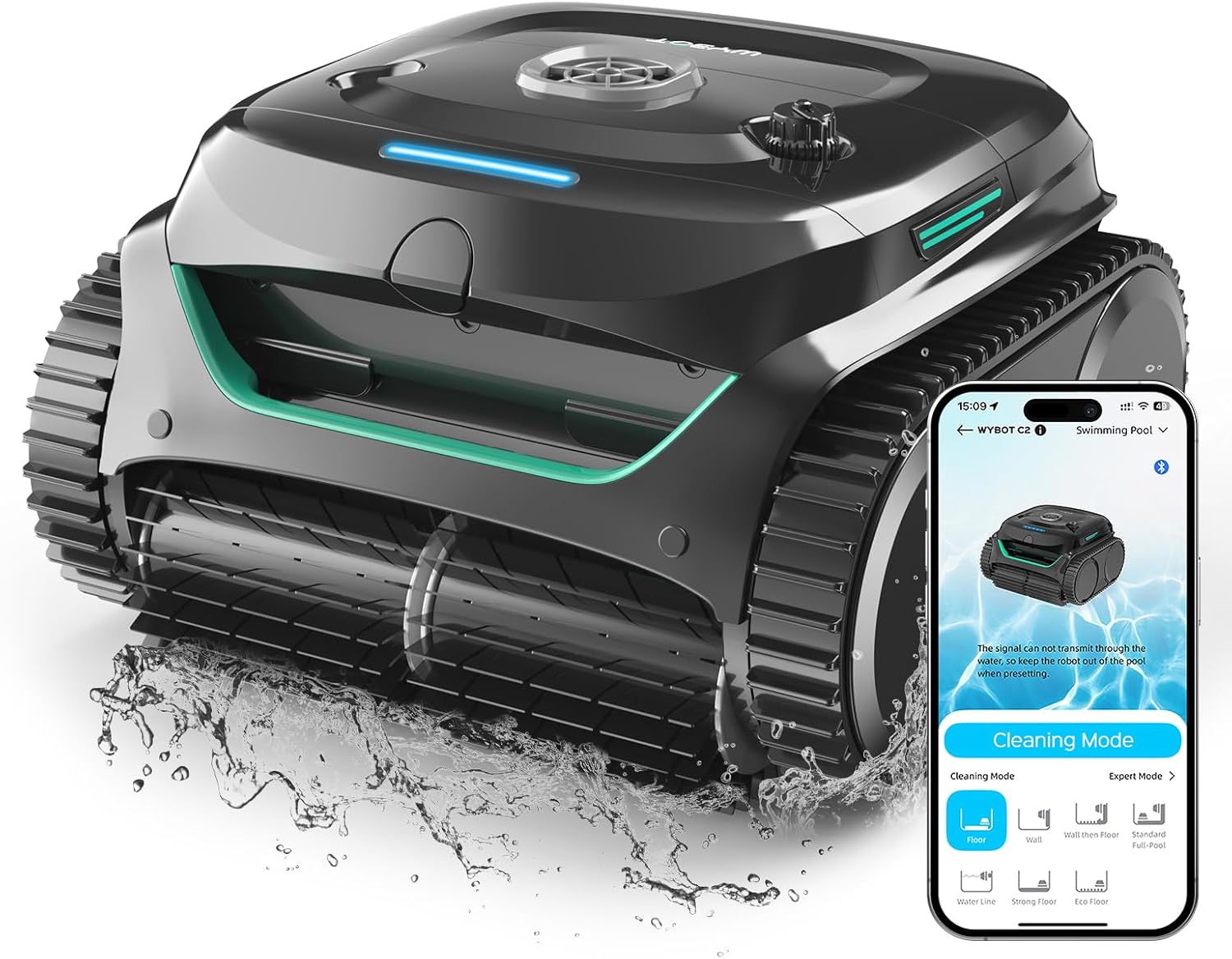 (2025 New) WYBOT C2 Inground Pool Vacuum Robot, Wall & Waterline Cleaning, Ultra-Fine Filtration, Cordless Robotic Pool Cleaner wtih Triple Motor Powerful Suction, 180mins Runtime, App Control