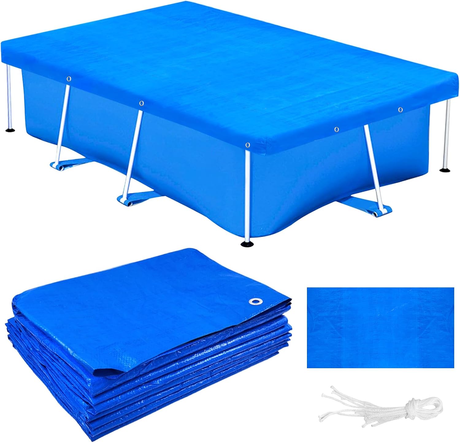 102 x 63 in Rectangular Pool Cover for Frame Above Ground Pool Cover 102" X63" Rectangle Frame Swimming Pool Cover for Heavy Duty Pool Cover Protector for Garden Swimming Pool Cover