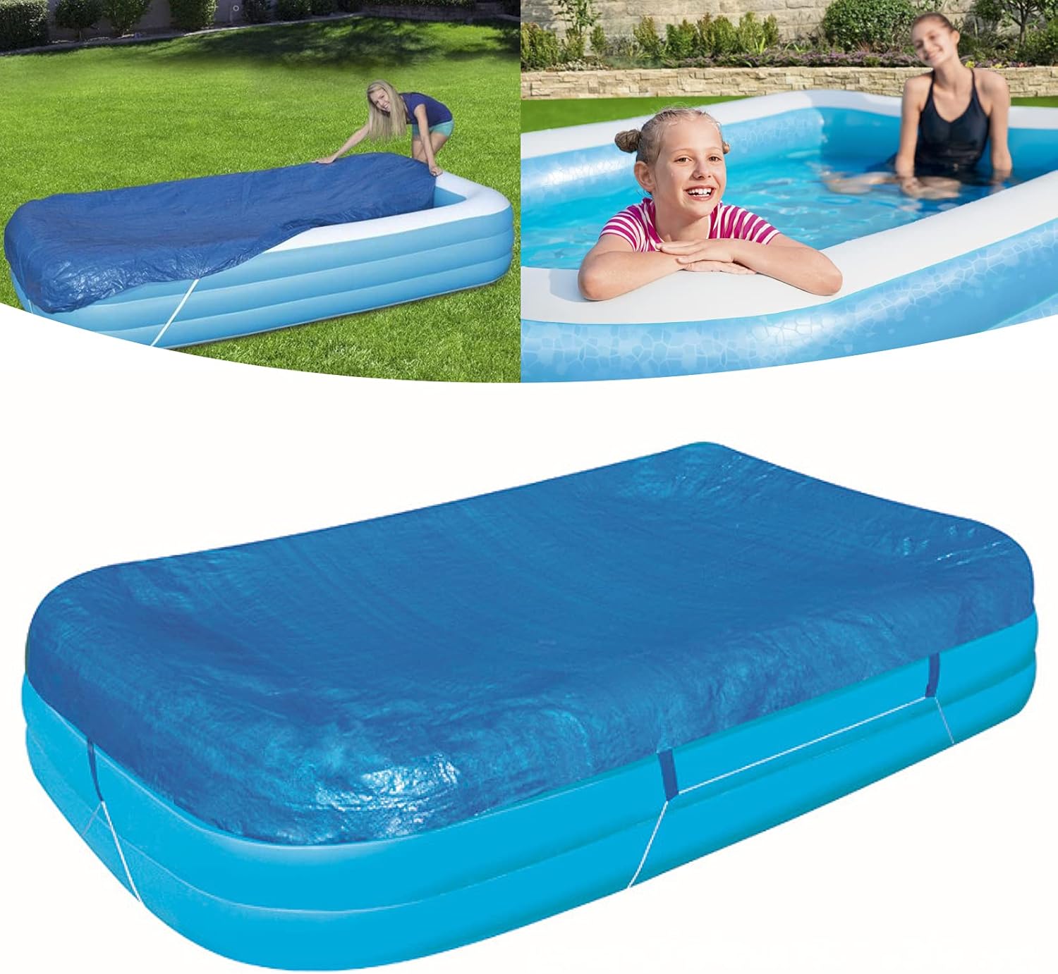 Rectangular Pool Cover,Fits 120 in x 72 in Inflatable Rectangle Swimming Pool Cover, Inflatable Pool Cover, Dustproof Rainproof Waterproof Square for Garden Outdoor Paddling Family Pools Protector