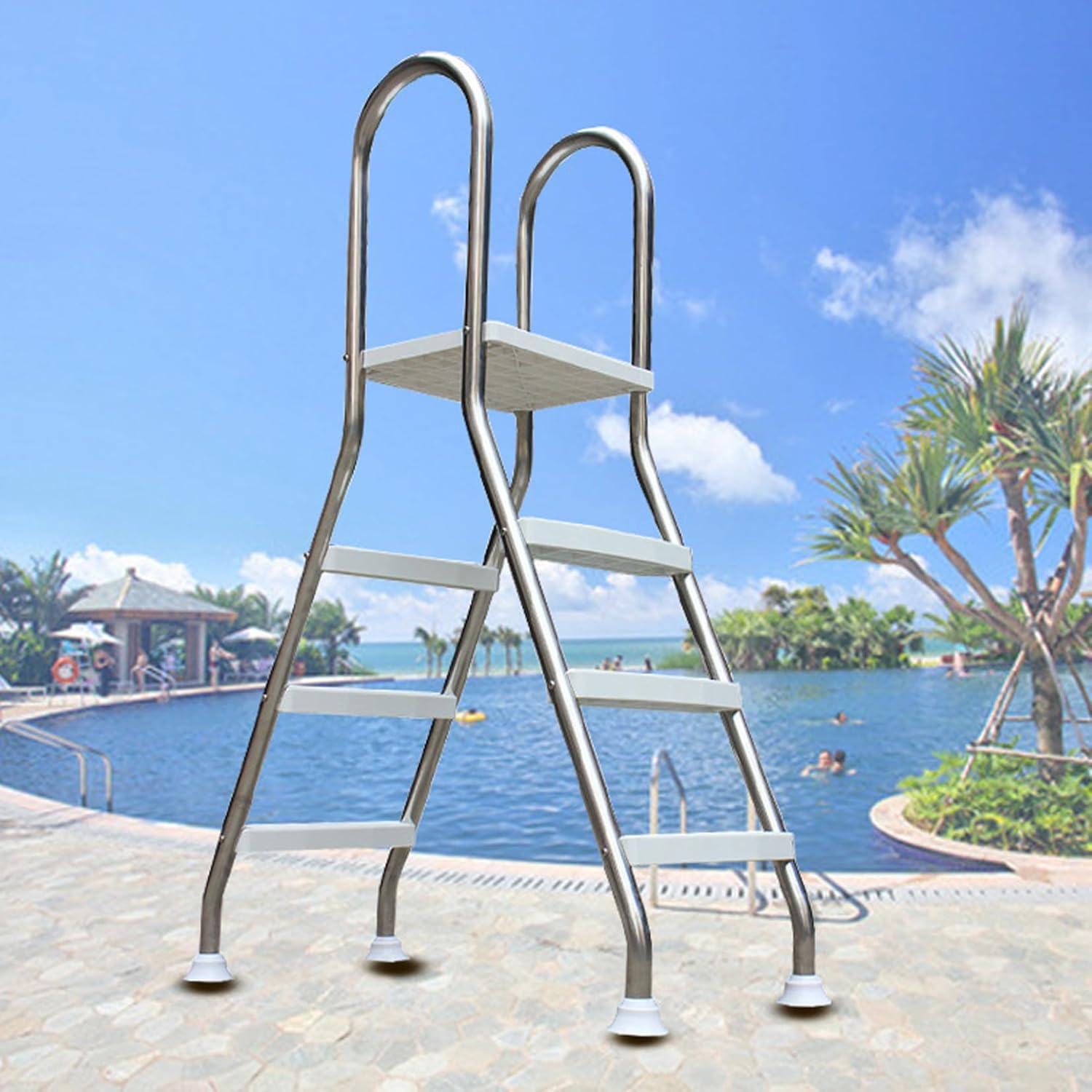 Select A-Frame Heavy Duty 33", 43", 52" Above Ground Ladder, Swimming Pool Ladder, 2/3/4 Steps Ladder, 304 Stainless Steel Ladder, Non-Slip Ladder, Max Load Capacity 500 Lb Ladders,43in