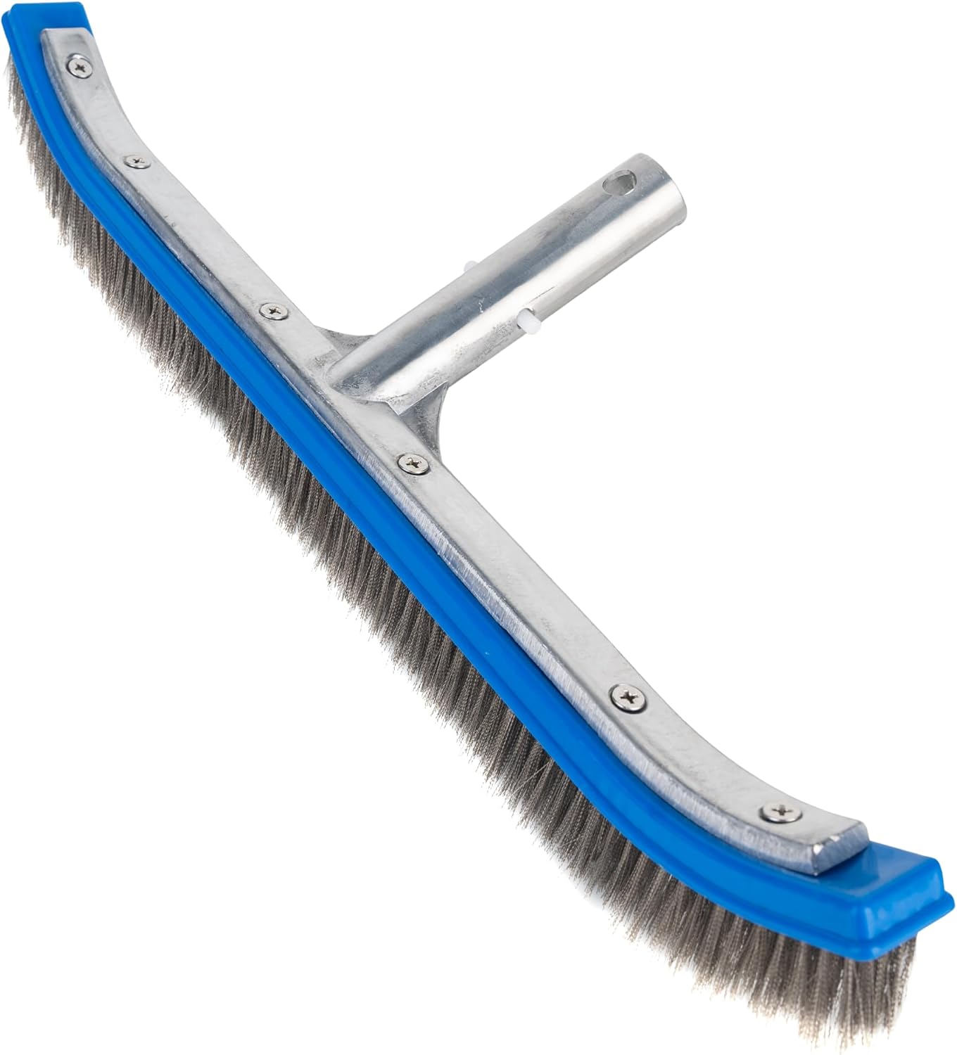 [Upgraded 2025] Canamax Heavy Duty Pool Brush - 18 inch Aluminium Handle with Stainless Steel Wire Bristles & Curved Edges - Compatible with Cleaning Pool Walls, Tiles, Floors, Steps, and Corners