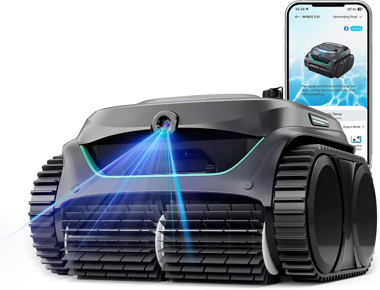 WYBOT C2 Vision AI Camera Cordless Pool Vacuum Robot for inground Pools, 8-in-1 Pool Cleaner, Ultra-fine Filtration, Brushless Motor Powerful Suction, Wall Climbing, Waterline Cleaning, Gray Green