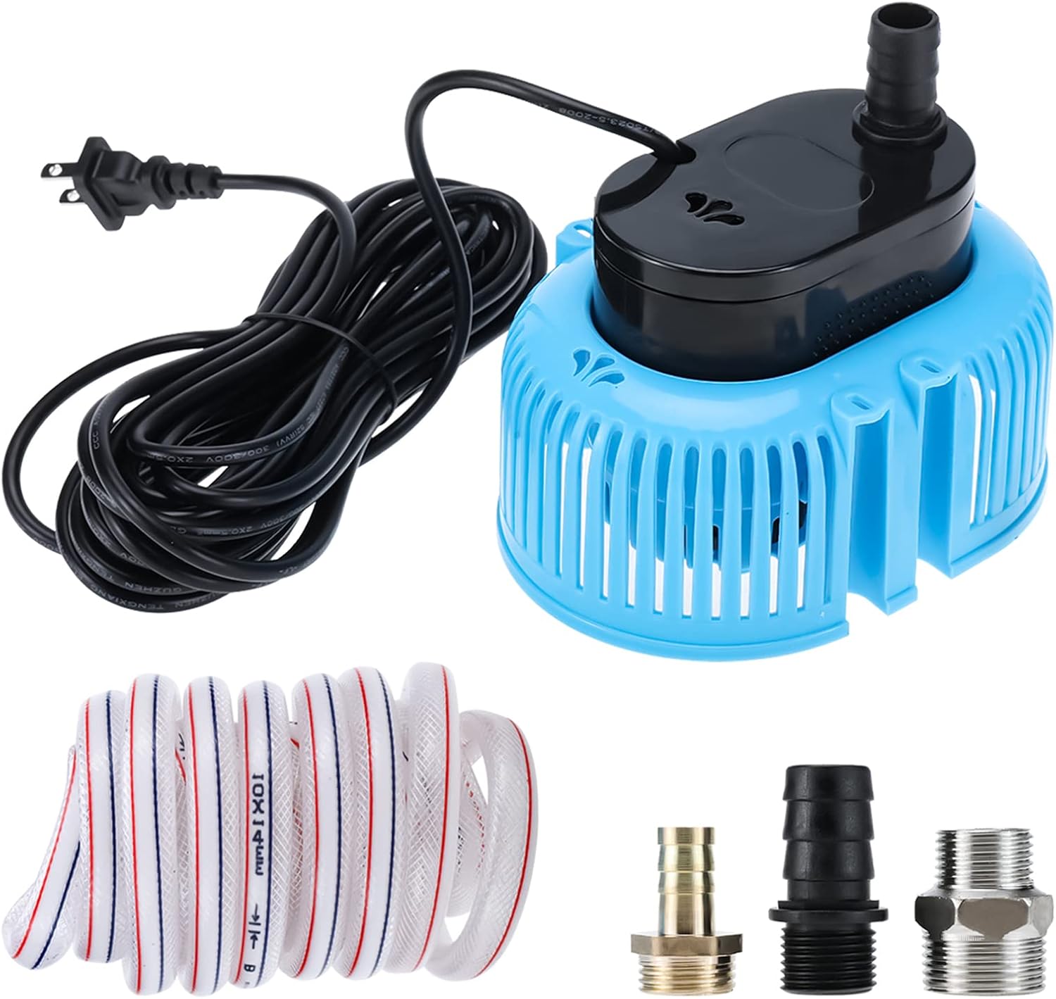 Yaegoo Swimming Pool Cover Pump, AC 110V 850 GPH Above Ground Pool Cover Pump, Submersible Water Pump with 16ft Drainage Hose and 3 Adapters Blue