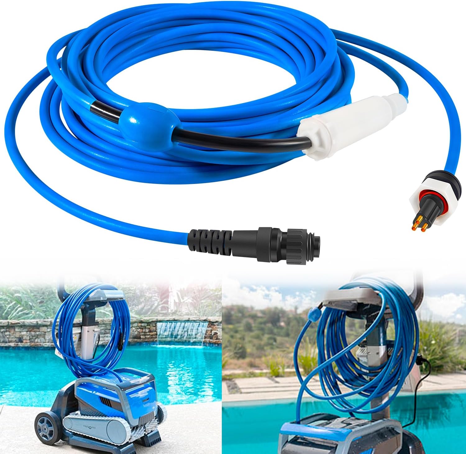 99958906-DIY Cable and Swivel 3 Wire for Dolphin Robotic Pool Cleaners Active 30, 30i, 40, S300i, S400, T45, T55i Compatible with Wi-Fi/Bluetooth 60ft