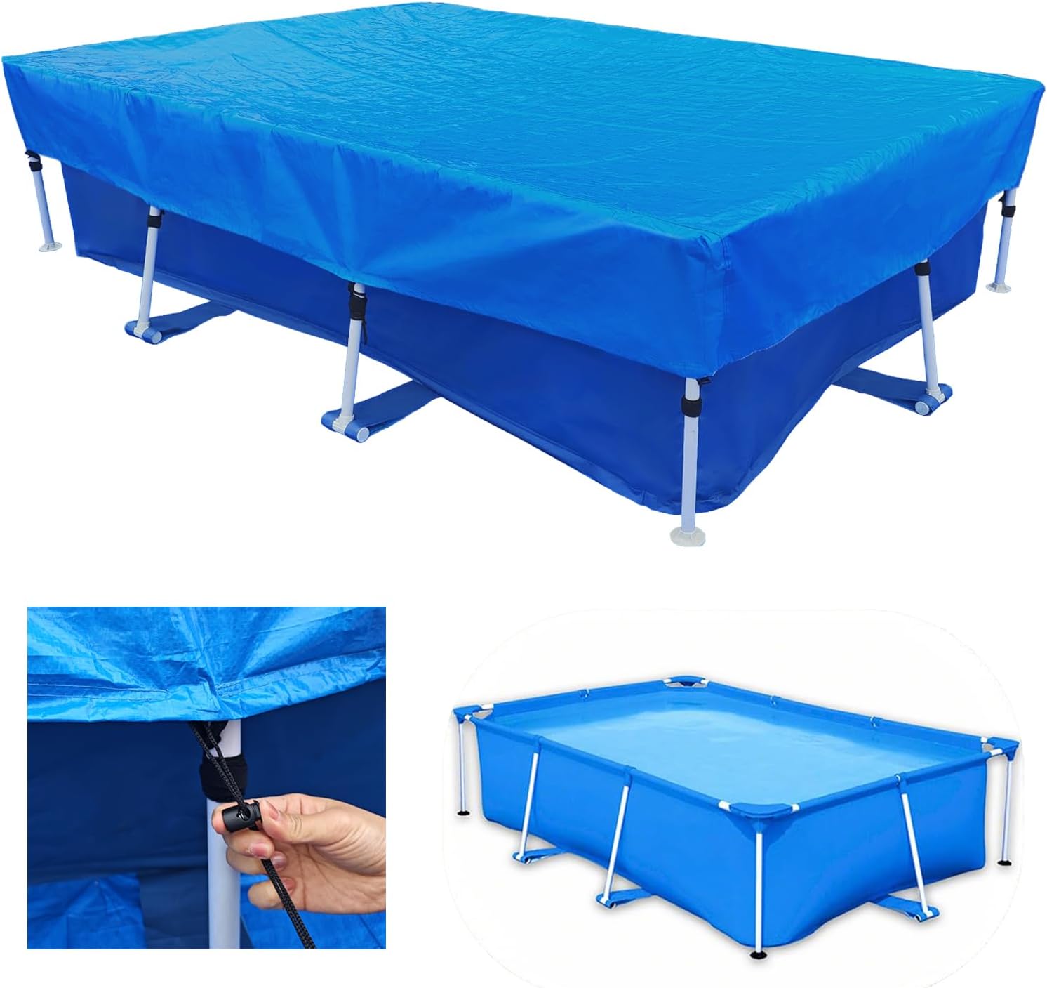 87 x 59 in Pool Cover 7 x 4 Rectangle Swimming Pool Cover 86 x 59 in Rectangular Above Ground Pool Cover 7.3 ft x 4.9 ft Winter Pool Covers with Drawstring Dust Rain Proof Durable Blue for Family