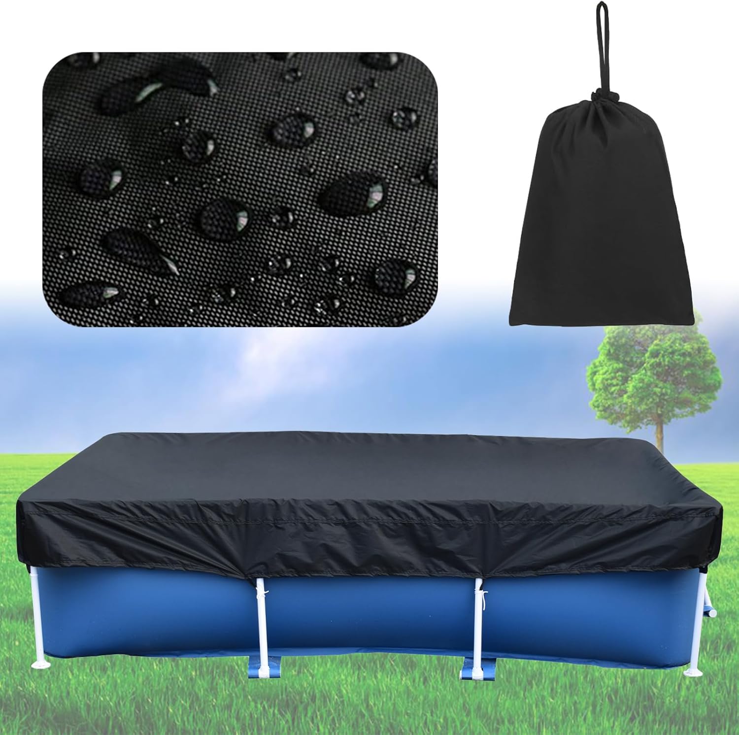 10 x 6 ft Rectangle Pool Cover, 118" X 79" Rectangle Pool Cover, Fit 120 in x 80 in Swimming Pool Cover, Heavy-Duty Waterproof Dustproof Solar Cover for Rectangular Frame Pools