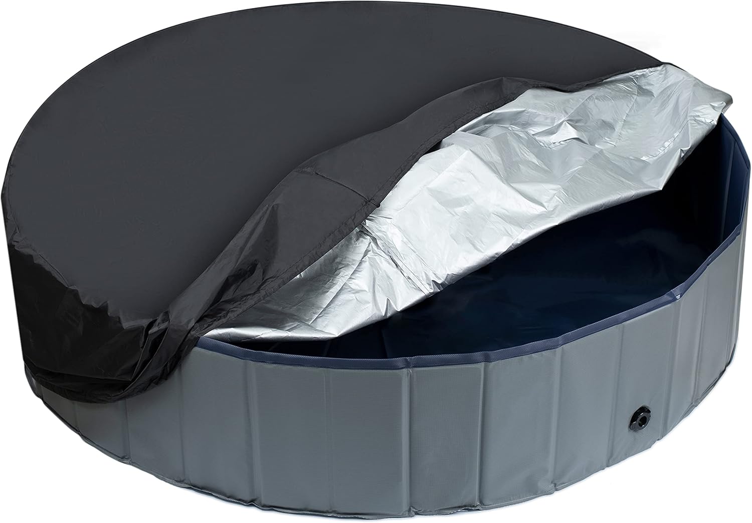 Niubya Round Dog Pool Cover, Foldable Pet Swimming Pool Cover, Waterproof Dustproof and Washable Pool Protective Cover with Drawstring Design