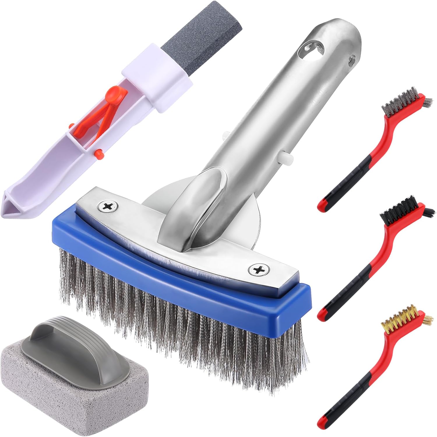 Sliner 6 Pcs 5 Inch Heavy Duty Pool Brush Pumice Stone Stainless Steel Wire Brush Hand-held Pumice Stone Calcium Remover for Swimming Pool Tile Cleaning Tools Rust Eraser
