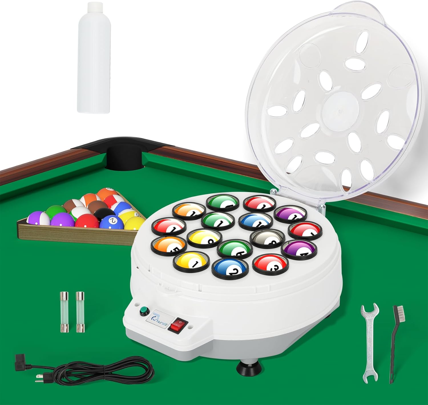 Upgraded Billiard Ball Cleaner and Polisher, Billiard Ball Cleaner, Pool Ball Cleaner for 16 Billiard and Snooker, Balls British and American Dual Use 110V, Automatic Pool Ball Cleaner