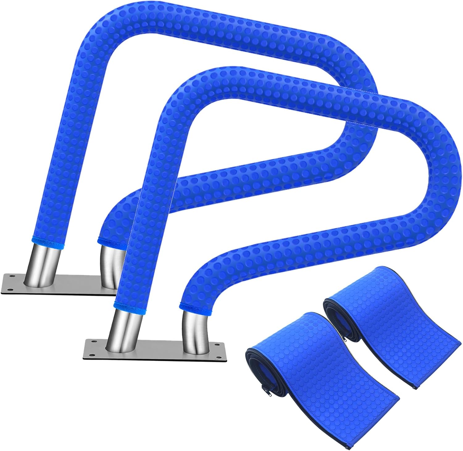 Pool Handrail Covers with Zippers 4 6 8 10 Ft Inground Swimming Pools Hand Rail Cover, Anti-Slip Cool Touch Heat Resistant, Blue, Non Slip Swim Pool Railing Ladder Stair Handle Grip (10 Feet 2 Pcs)