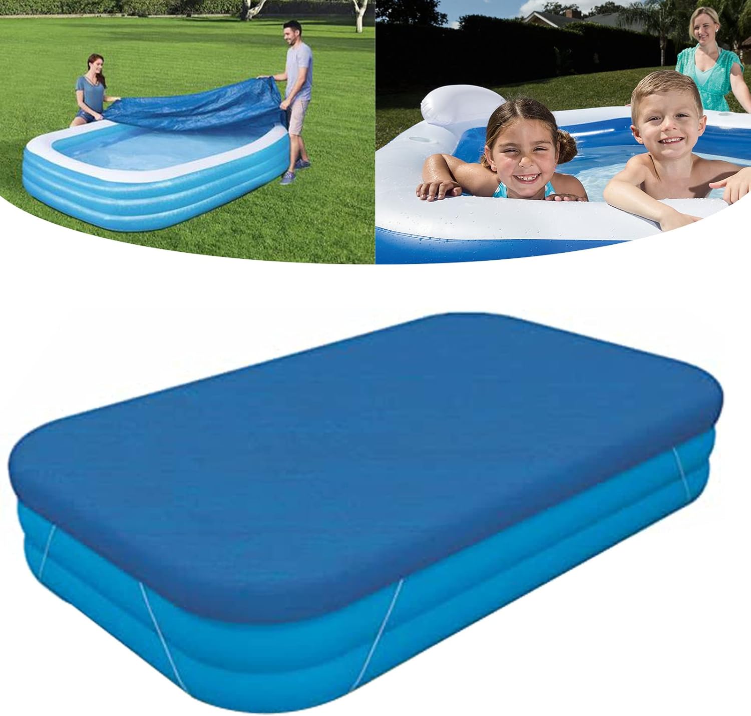 Inflatable Pool Cover 120 in x 72 in Pool Cover for Inflatable Pool,Rectangle Inflatable Swimming Pool Cover, 10ft X 6ft Dustproof Rainproof Waterproof Square Cover for Blow Up Pool,Family Pool Cover