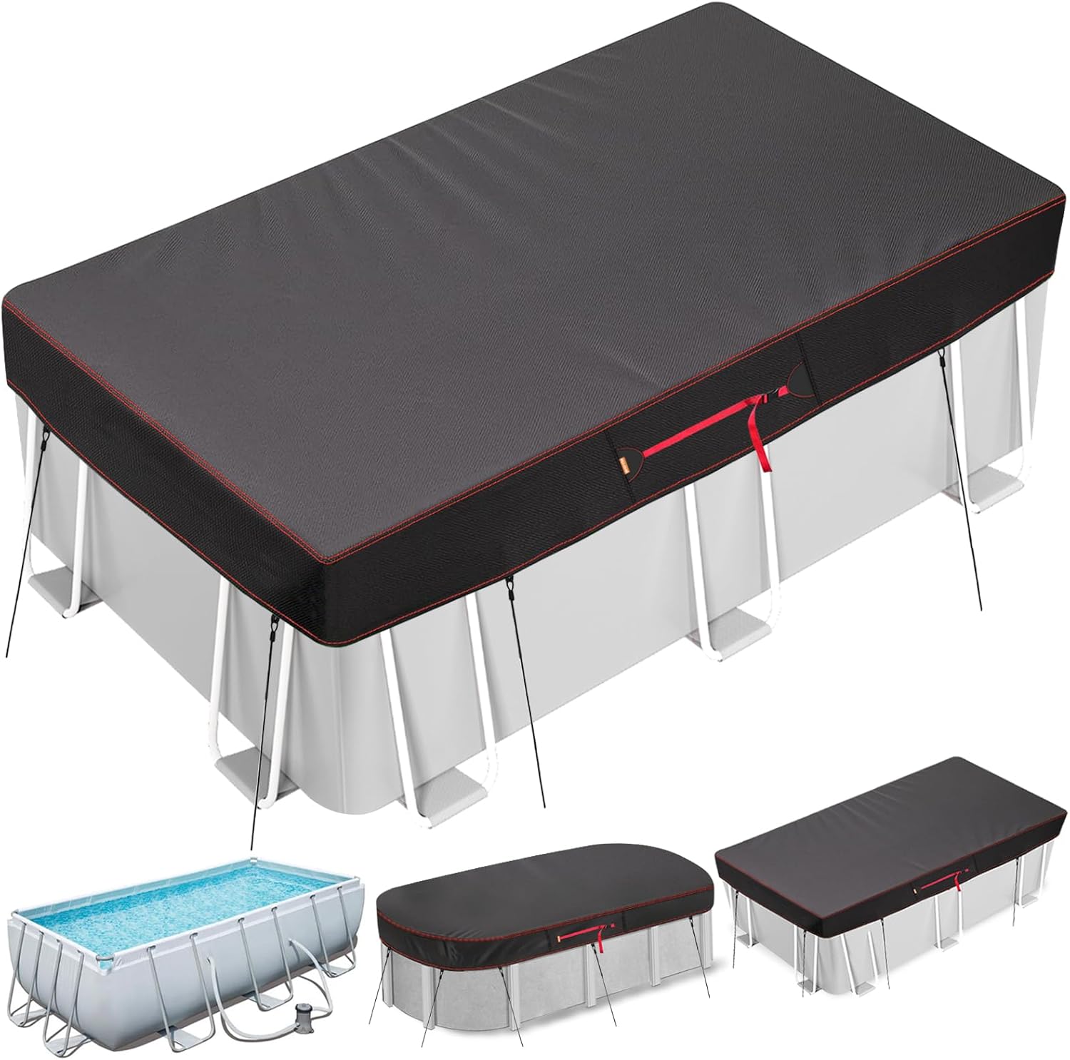 10x16Ft Rectangular Pool Cover for Above Ground Pools, Solar Cover for Above Ground Pools with Accessories, Winter Cover Ideal for Waterproof and Dustproof