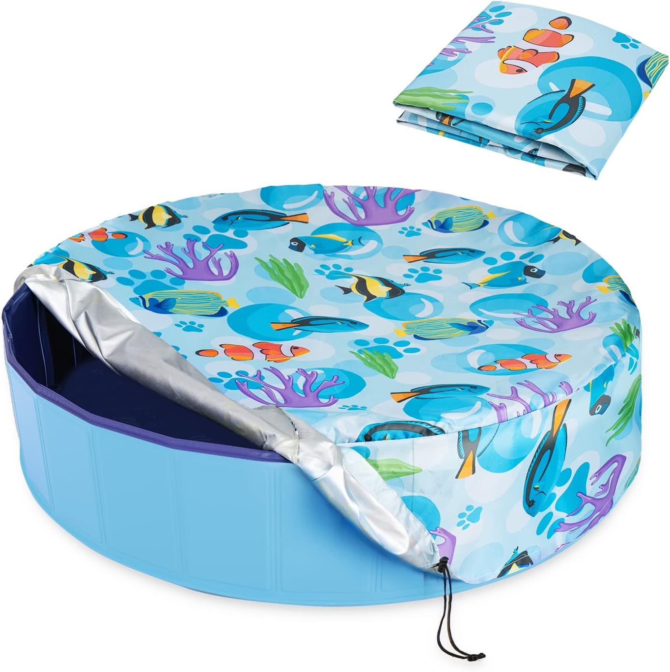 Foldable Round Dog Swimming Pool Cover, for 32"/48"/63" Collapsible Outdoor Tub,PVC Coating Waterproof and UV Protection