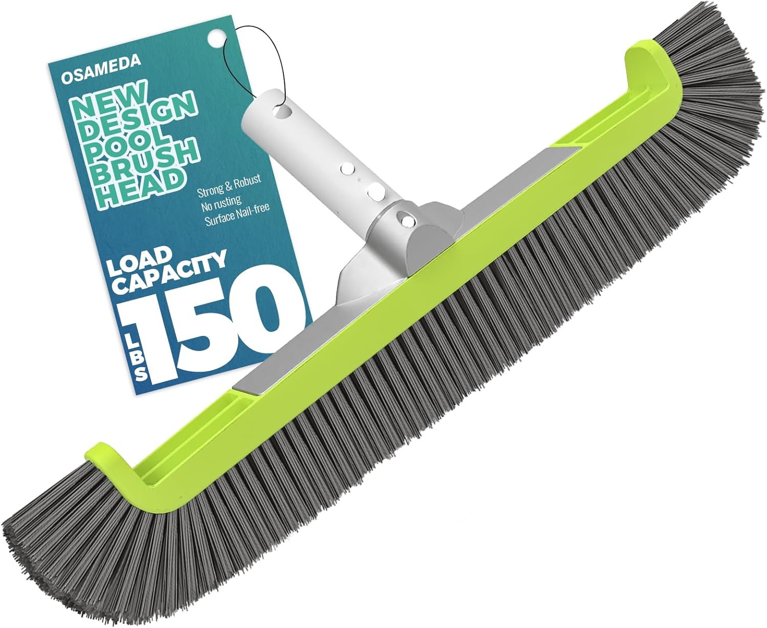 18" Pool Brush Head for Cleaning Swimming Pool Walls, Curved Ends High-Efficiency Scrub Brush for Tile, Fiberglass and Vinyl Pools, Fits Most Poles (Green & Dark Gray)