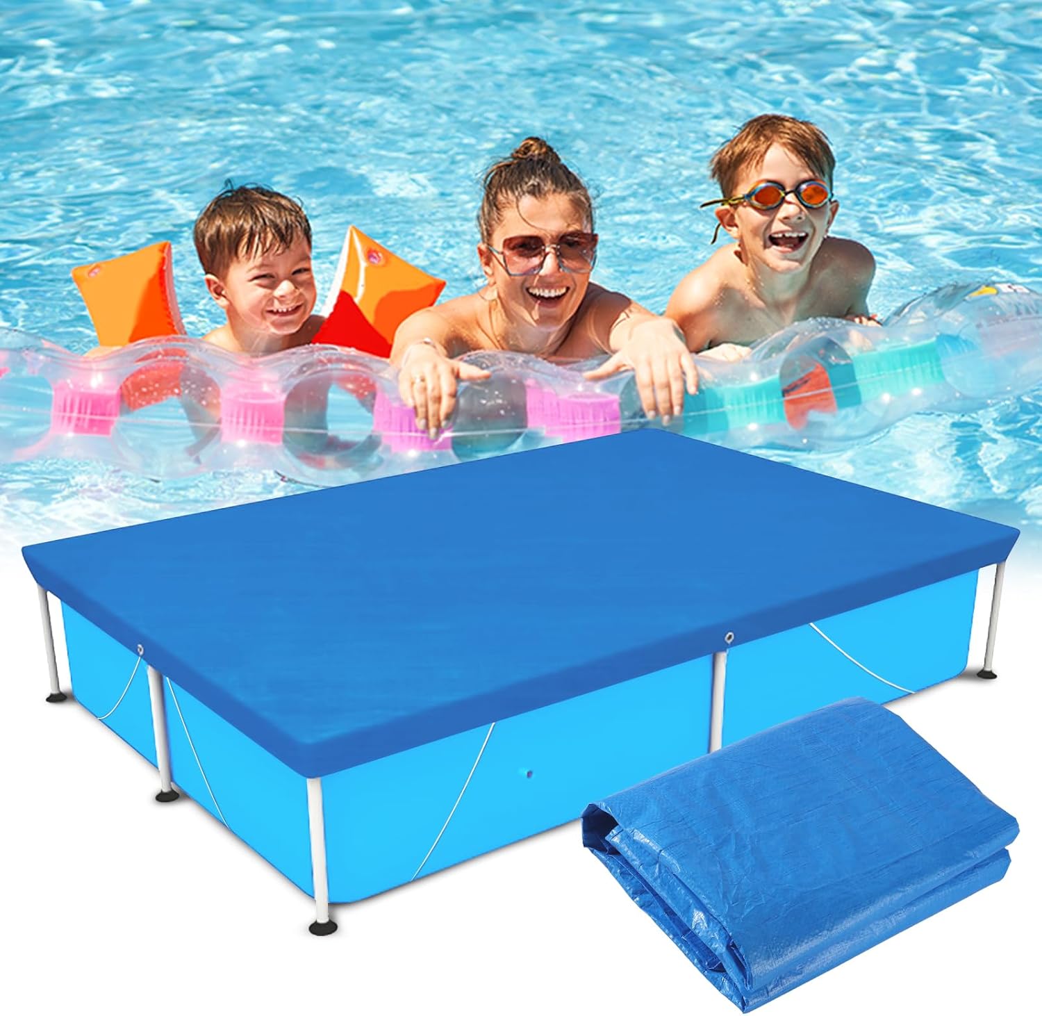 Rectangular Pool Cover for Above Ground Pool,120 x 80 in Inflatable&Frame Pool Cover,Resistant Dustproof Rainproof Waterproof Suitable for Outdoor Backyard Swimming Pool