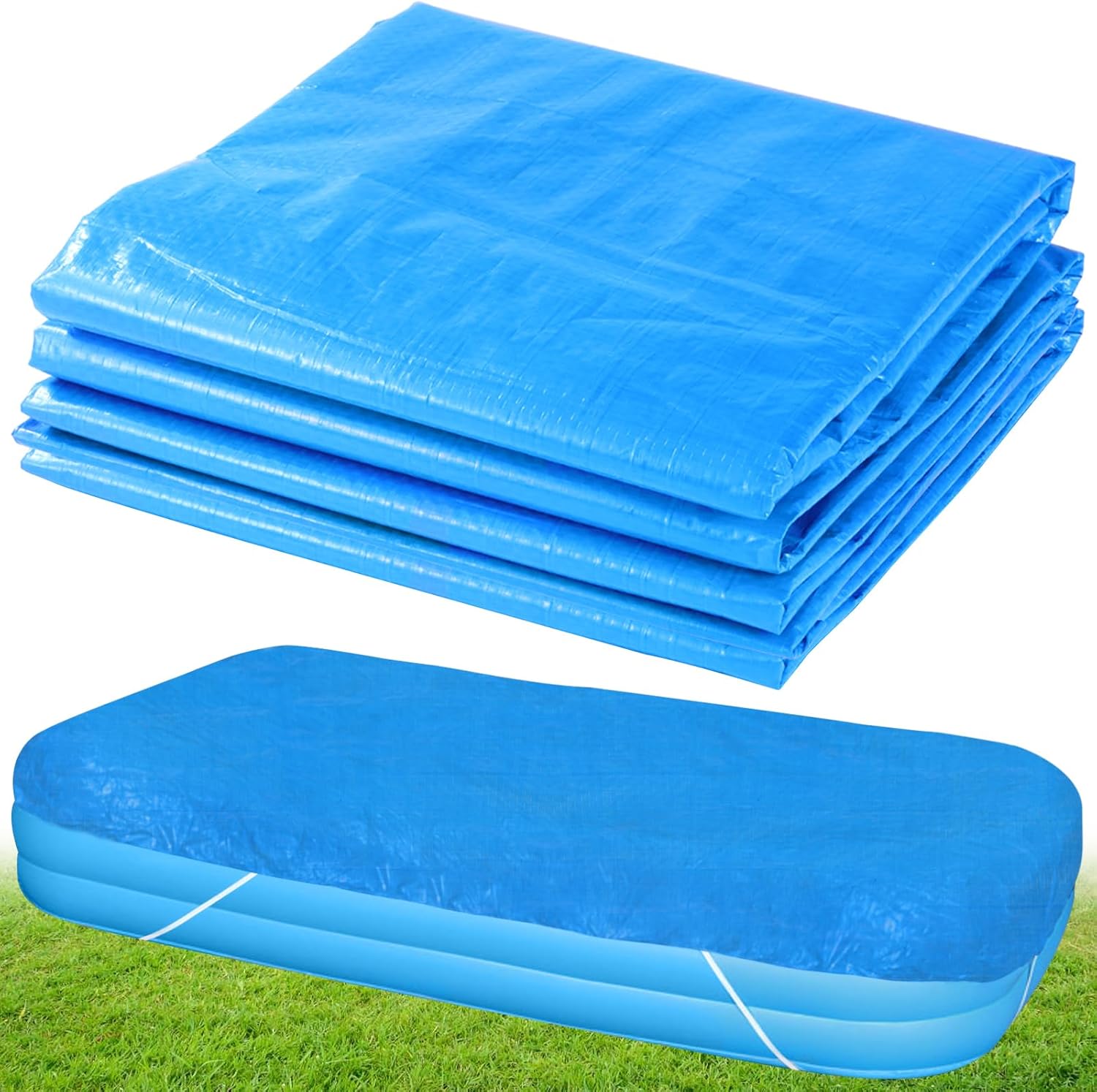 6.7 × 10 FT Rectangular Pool Cover,Inflatable Swimming Pool Cover Fits Under 120"x80" Above Ground Pools,Rectangle Above Ground Swimming Pool Cover with Adjustable Drawstring