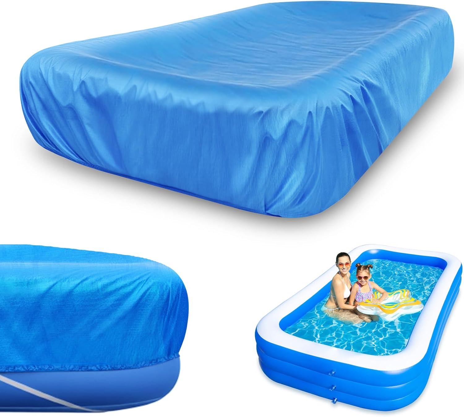 130 x 72 x 22 Inflatable Rectangle Swimming Pool Cover 130 x 72 in Rectangular Pool Cover 11 x 7 ft Dustproof for Garden Outdoor Paddling Home Family Pools Protector