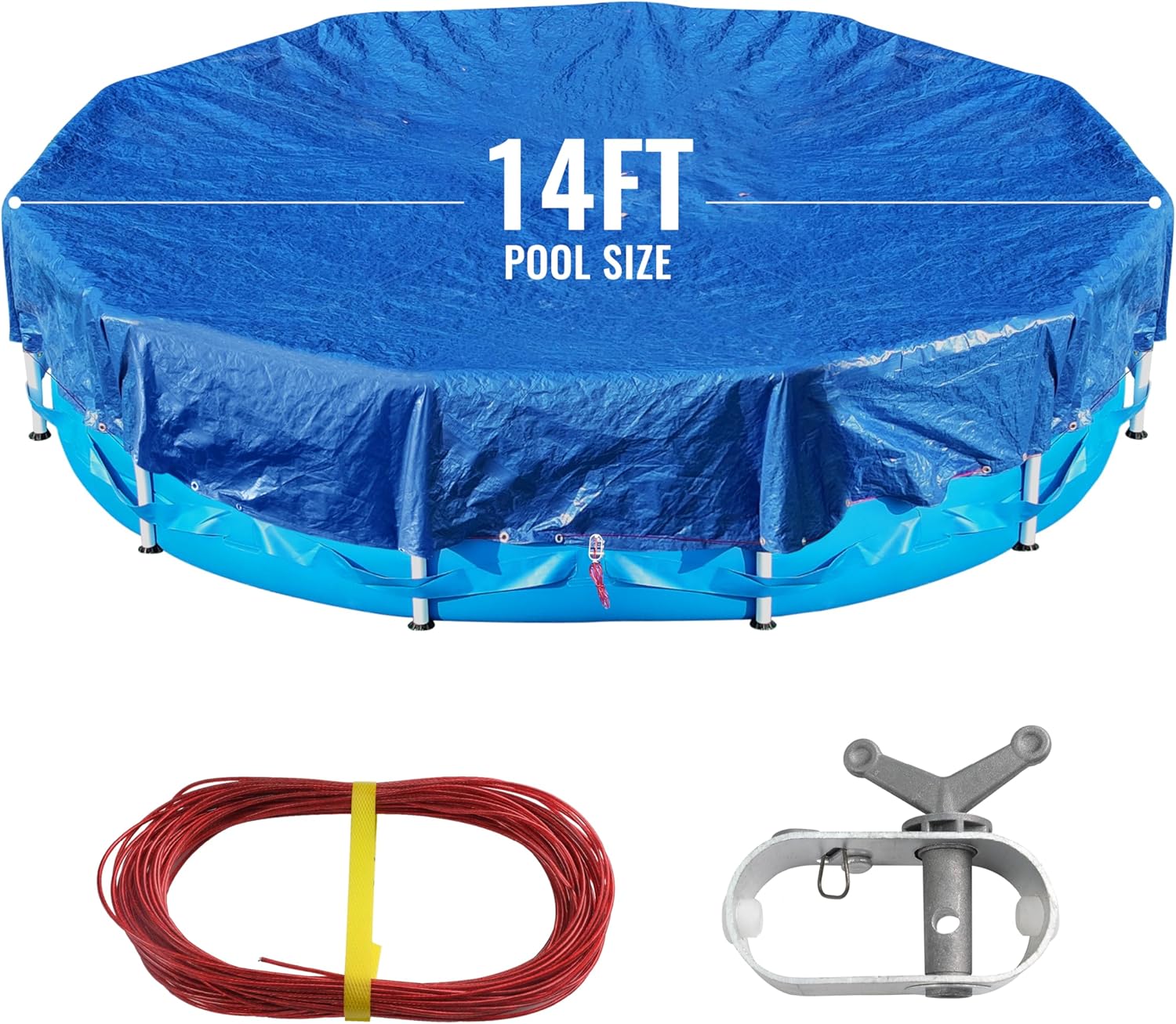 18Ft Pool Cover for(14Ft) Above Ground Pool,Heavy Duty Above Ground Pool Cover Includes Winch and Cable,Winter Pool Cover Strength&Durability,UV Protection, Blue/Black(Cover Only)