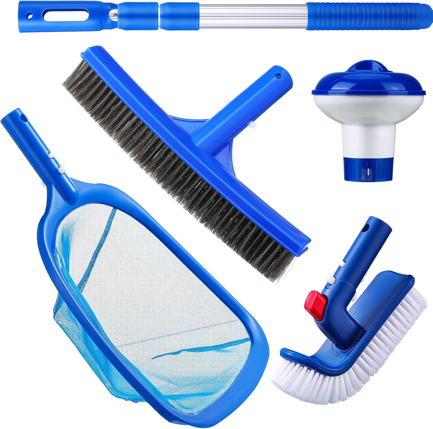 Irenare 4 Pcs Pool Cleaning Kit Swimming Cleaning Equipment Supplies Leaf Skimmer Net 180 Degree Rotation Brush Floating Chlorine Dispenser Pool Brush Head with Wire Bristles for Spas Hot Tubs