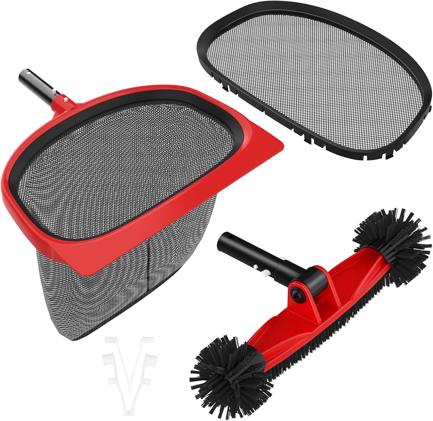 Swimming Pool Cleaning Kit - 15.5'' Replaceable Skimmer Net & Deep Fine Mesh Net, 11.4'' Rotatable Pool Brush (No Pole)