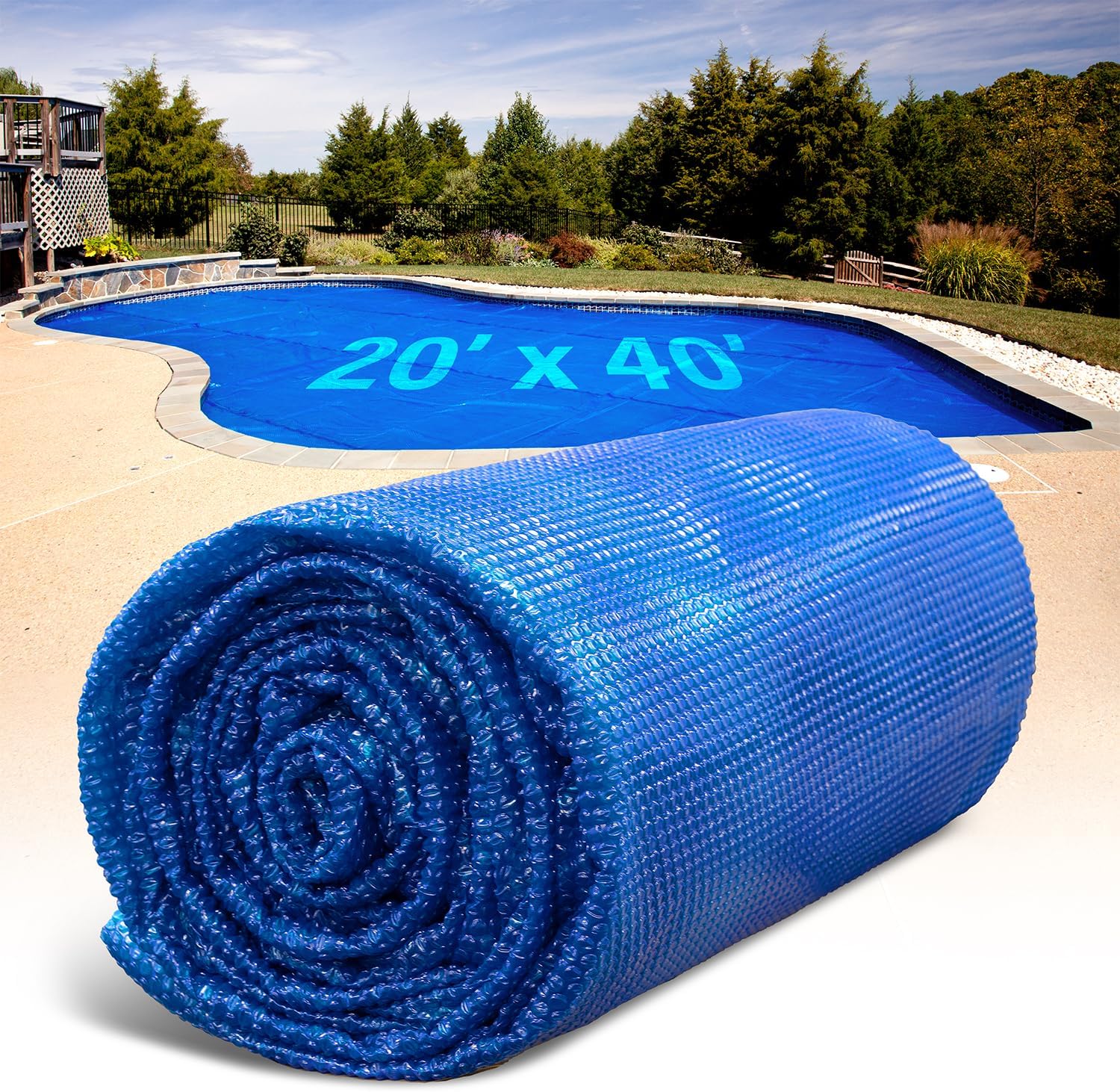 Solar Pool Cover for Inground and Above Ground Pools - 20' x 40' Rectangle 12 Mil Solar Blanket for Inground Pool, Blue