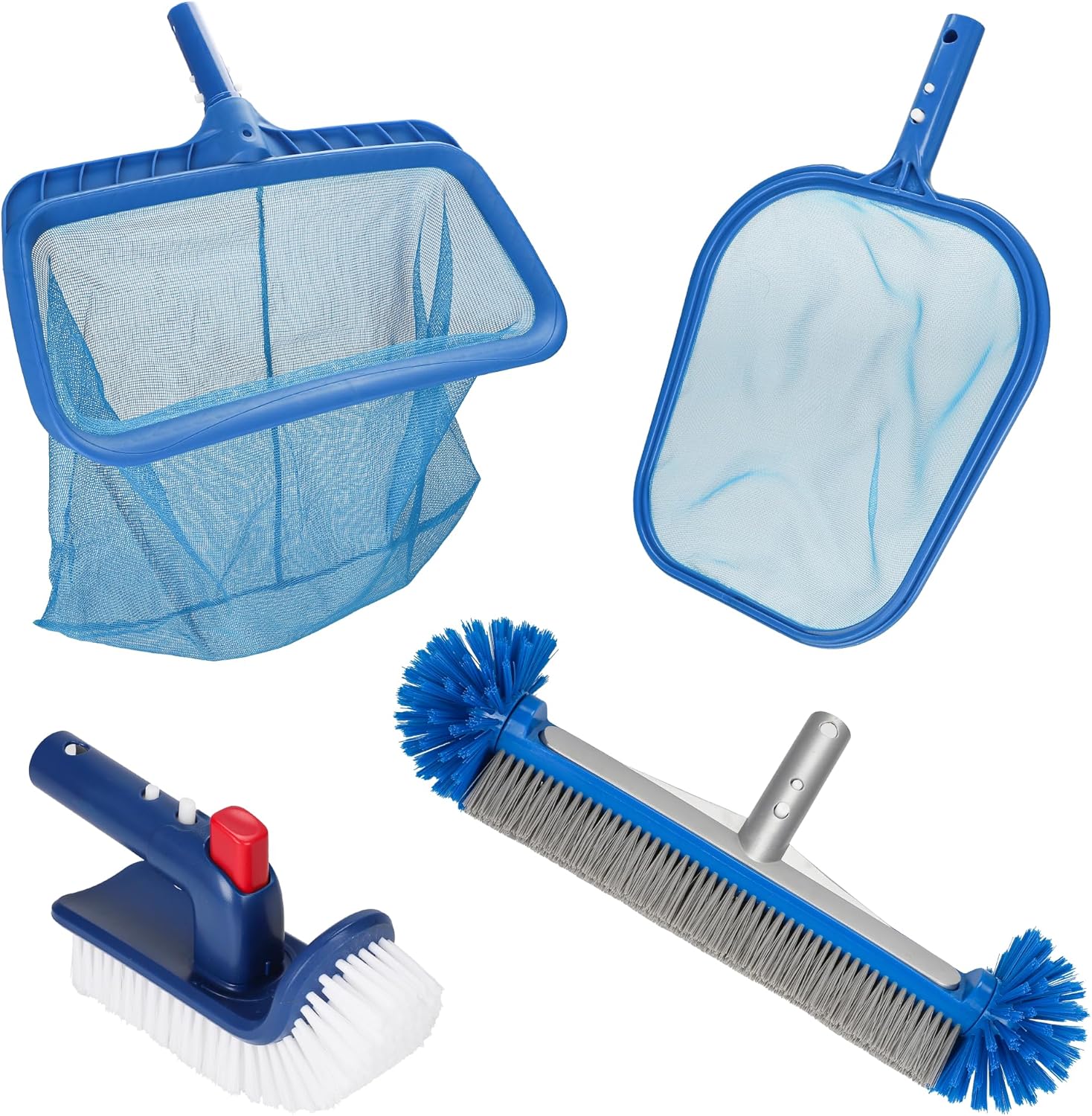 4-Piece Pool Cleaning Kit with Professional Leaf Skimmer, Mesh Net, 17.5 Inch Brush & Scrubber (No Pole)