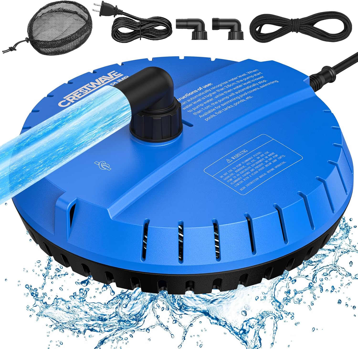 Automatic Pool Cover Pump, 115V Submersible Water Sump Pump for Pool Draining with 25ft Power Cord and 2 Adapters, Effortless Water Removal for Swimming Pool, Hot Tub, Pond