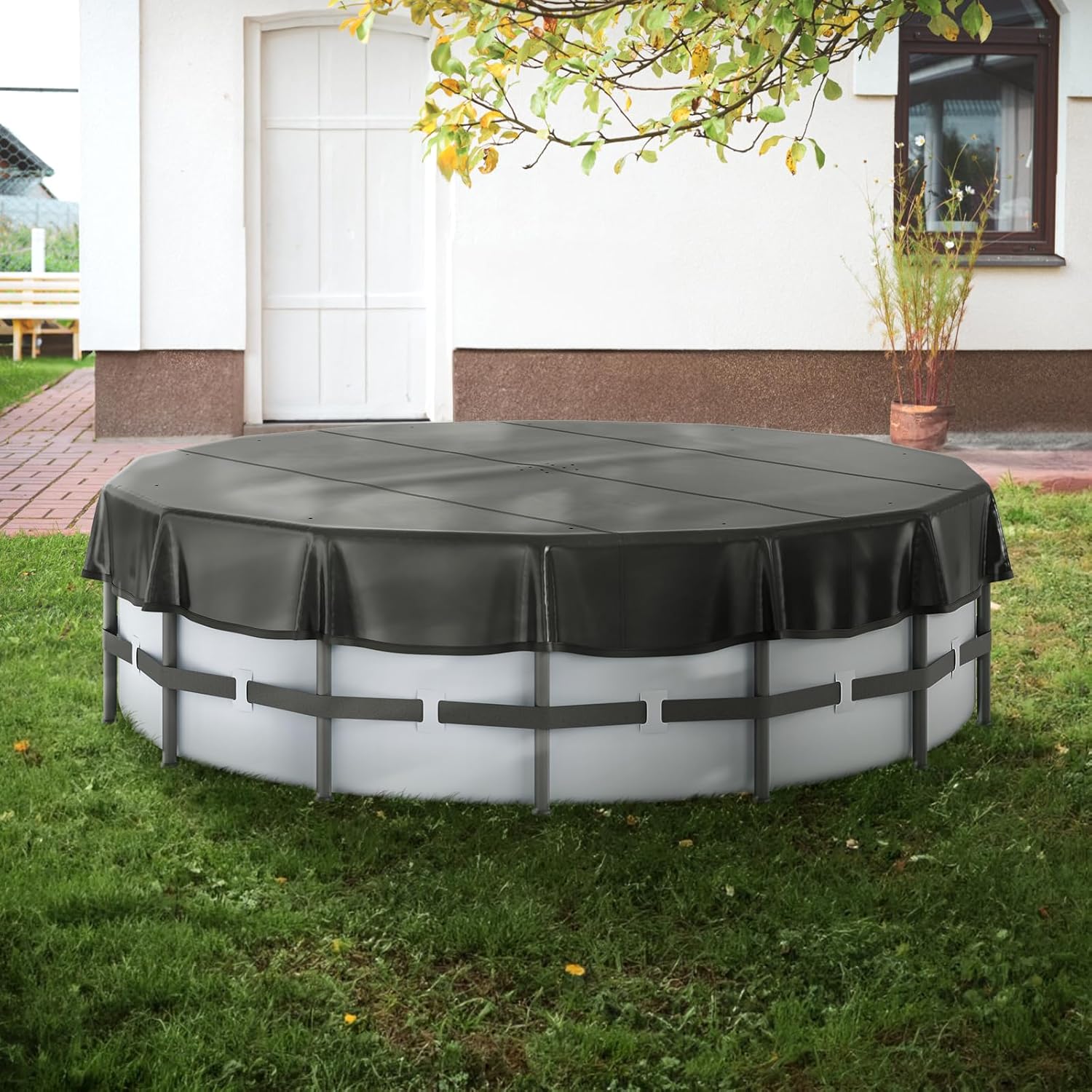 VEVOR 18 ft Pool Cover for Above Ground Pools - Round Winter Safety Shield with Easier 360° Drawstring Lock, Waterproof PVC Material, Dustproof Protection, Drainage Holes Included