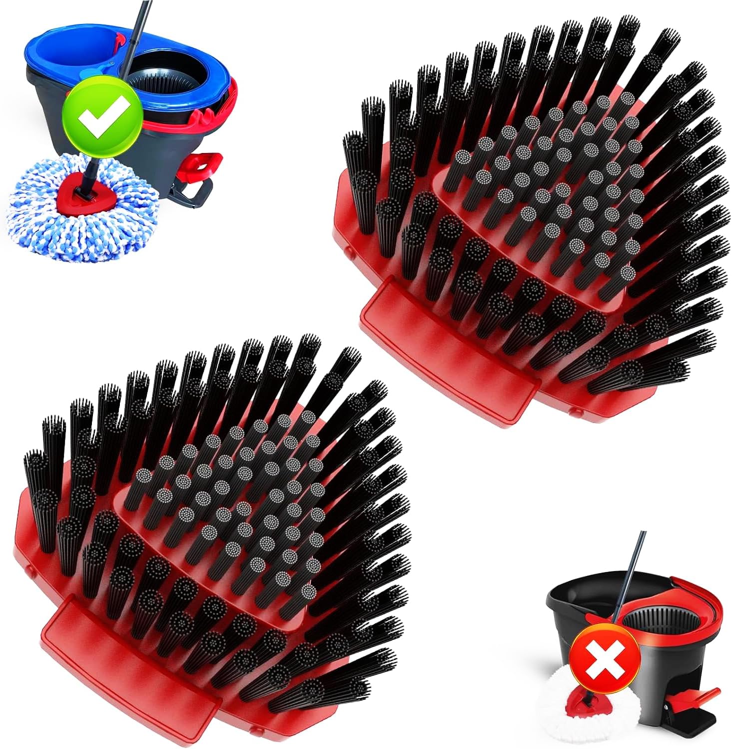 2 Pack Upgraded Spin Mop Replace Scrub Mop Brush Compatible with O Cedar 2 Tank RinseClean, Great for Kitchen, Deck, Bathroom and Shower Floor Scrubber