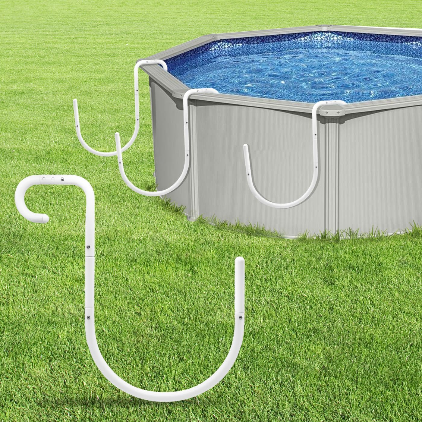 Jantens Heavy-Duty Solar Cover Holder for Steel-Wall Above Ground Pools–Adjustable Rustproof Brackets to Secure Pool Covers, Heavy-Duty 60lb Capacity | No-Drill Installation(5-Pack)