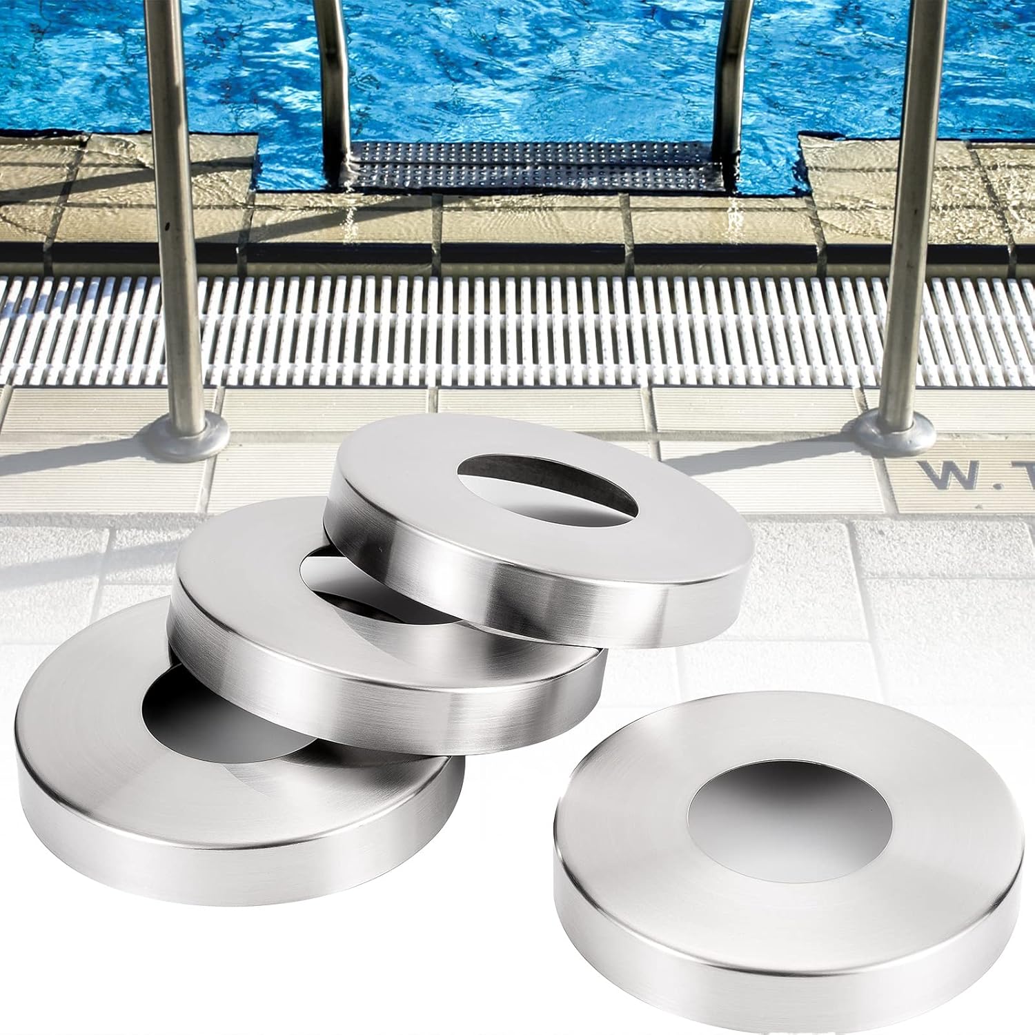 4-PCs Oversized (2" I.D. 4.7" O.D.) Pool Ladder Escutcheon Plates Covers, Pool Ladder Rings for 1.9" Inground Pool& Spa Ladder Handrail Tubing- Made of Thickened 304 Stainless Steel - Large