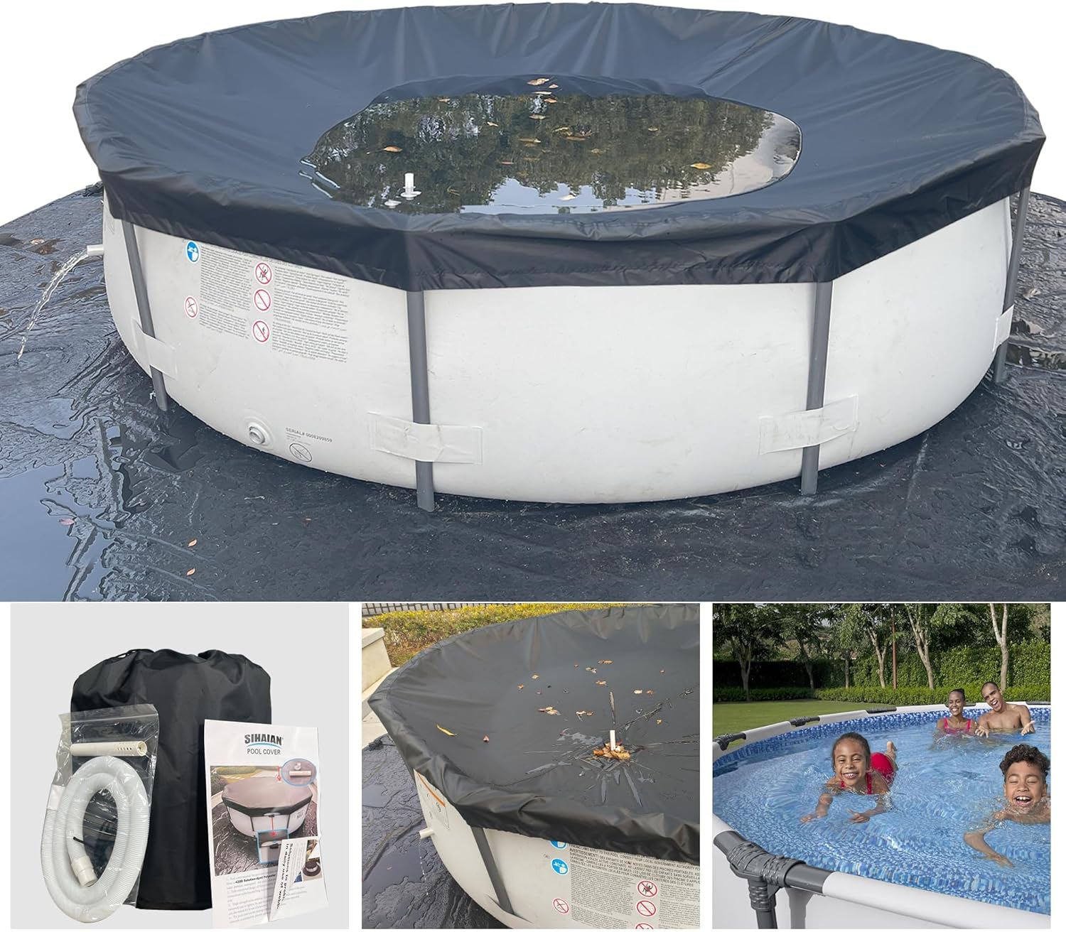 12 Ft Pool Cover, with Automatic Drain Round Pool Cover, One-Piece Quick Installation and Removal Above Ground Pool Cover, Preventing Waterlogging, UV Protected Solar Swimming Pool Cover