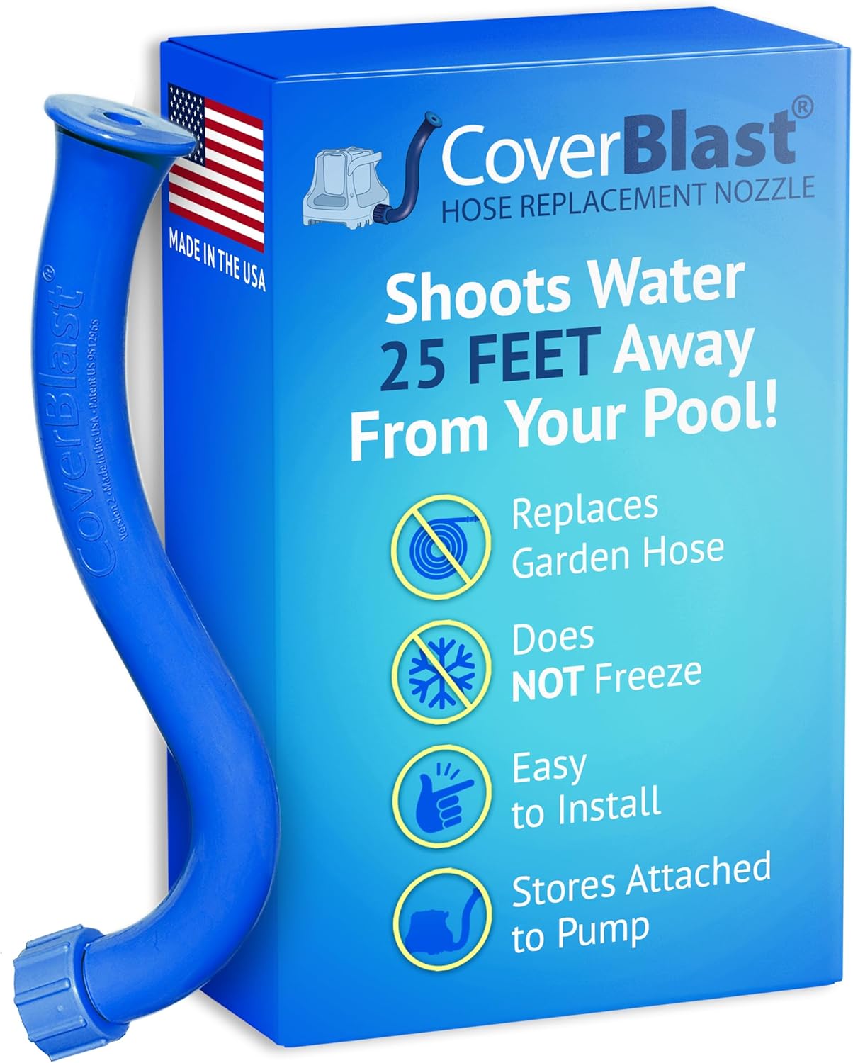 Pool Cover Pump Attachment - USA-Made & Patented Pool Cover Pump Hose Alternative w/ 25ft. Range - Easy-To-Install & Use Year-Round - Replaces Traditional Hoses, Eliminating Tripping Hazard