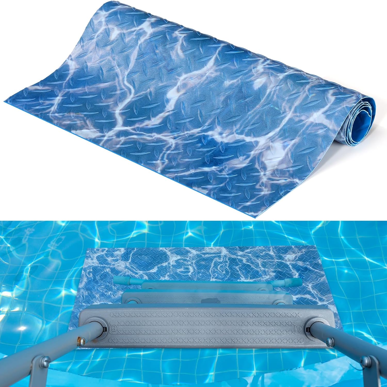 36" x 16" Above Ground Pool Ladder Mat, Swimming Protective Nonslip Step Pad with Texture, Pool Essentials Accessories for Floor Liners and Stairs, Sea Pattern