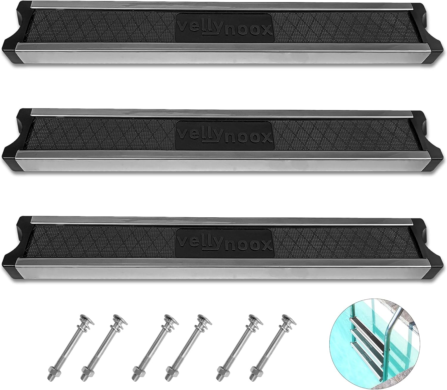 Stainless Steel Pool Ladder Steps Replacement 3-Pack 18.37″ Universal Heavy-Duty Swimming Pool Ladder Rung Step with 6 PCS Stainless Steel Bolts for Inground and Above Ground Pools Treads