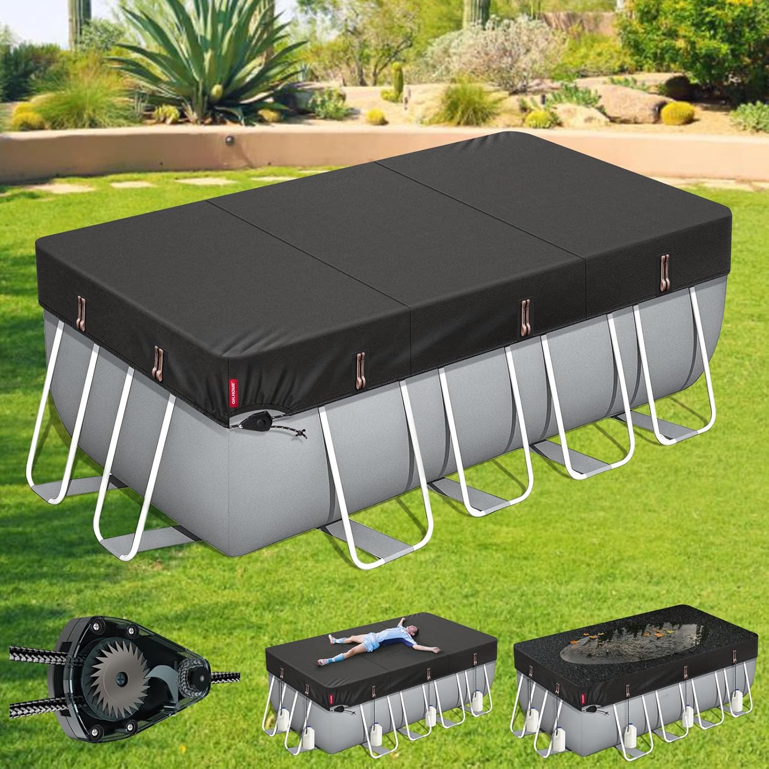 QH.HOME [2025 Upgraded Ultimate Windproof] 12x24 Ft Rectangular Pool Cover with Fast Tightening Patented Ratchet,Rectangle Pool Cover for Above Ground Pools with Weight-Bearing Rings