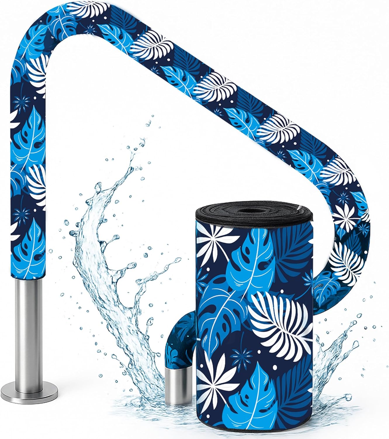 Pool Handrail Cover, Tropical Leaf Palm Print Pool Railing Covers Slip Resistant Hand Rail Cover Safety Anti-Scald Rail Grip Handles Sleeve for Inground Swimming Pool Ladder Handles (Colorful, 6 Feet)