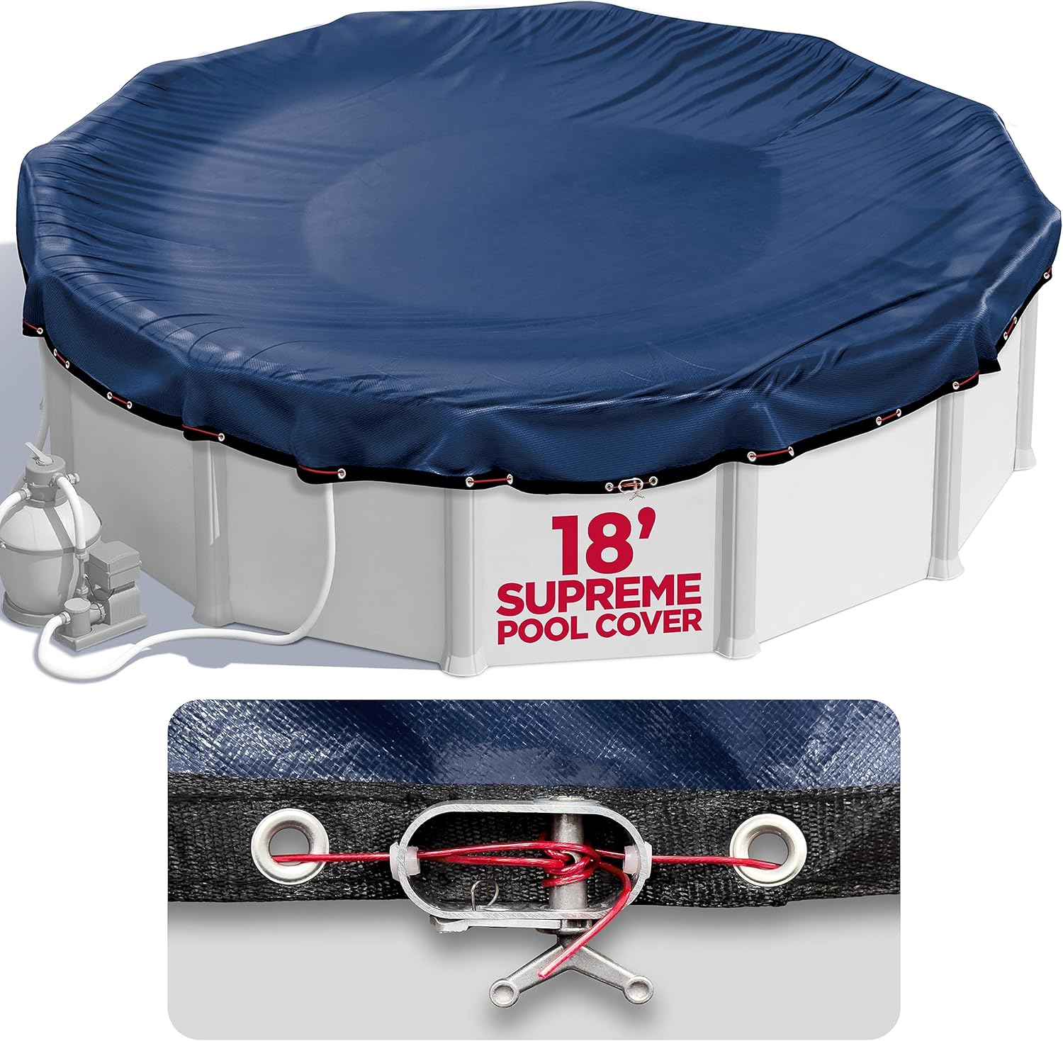 18 ft Round Pool Cover for Above Ground Pools, Above Ground Pool Cover, Swimming Pool Cover, Winter Pool Cover, Keeps Out Debris, Cold and UV Resistant, Supreme Mesh, Navy Blue