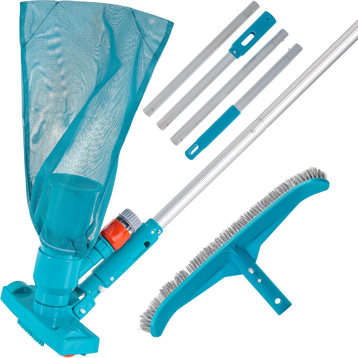 U.S. Pool Supply Deluxe Swimming Pool Maintenance Kit with Deluxe Jet Vacuum, 16" Floor & Wall Scrub Brush, Adjustable Telescopic Pole - Clean Remove Leaves & Debris, Above-Ground In-Ground Pools Spa
