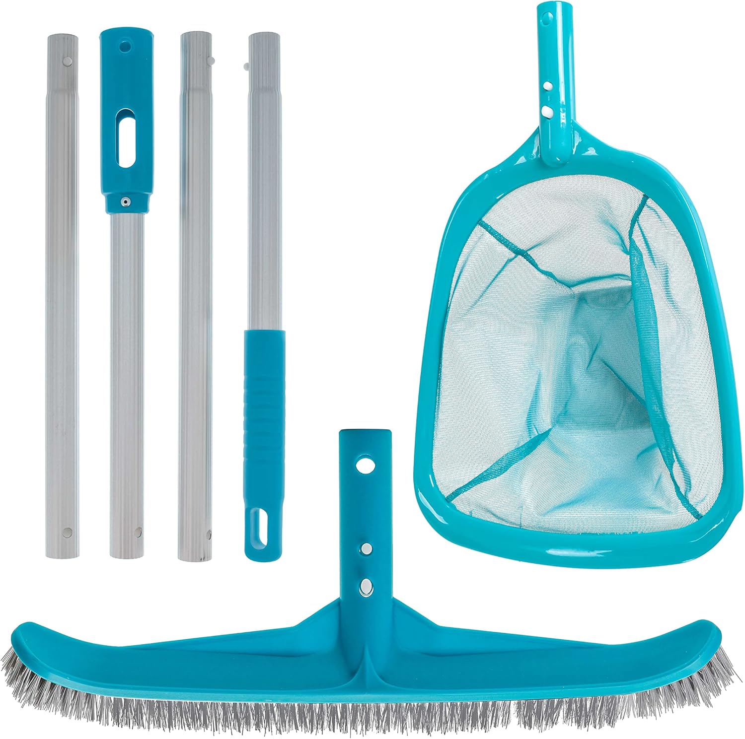 U.S. Pool Supply Pool Maintenance Kit with Leaf Skimmer Net, Brush, and Adjustable Telescopic Pole - 6" Deep Mesh Netting, Nylon Scrub Brush, Clean Sweep Debris from Walls, Floors, Steps, Spas, Ponds