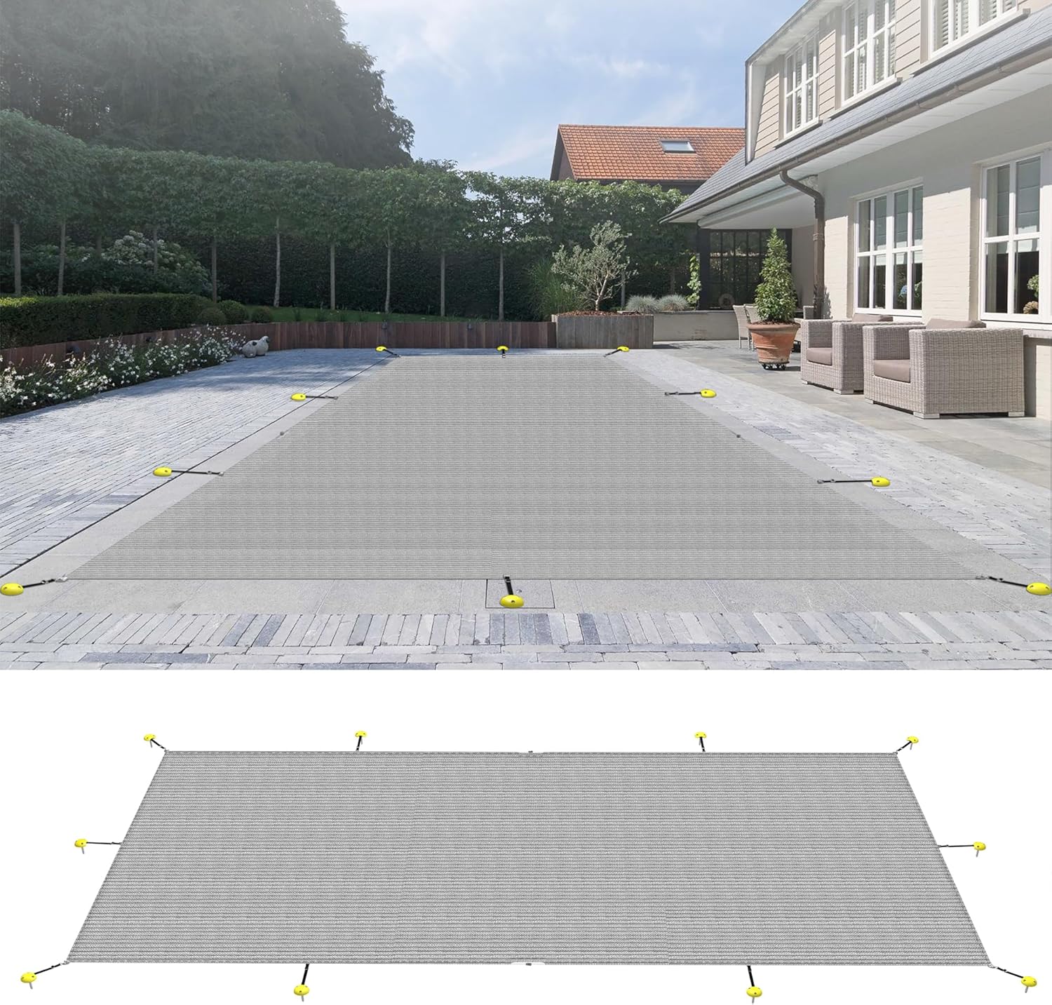 Coarbor 16'x32' Winter Pool Safety Cover Rectangle Mesh Pool Cover Durable Inground Safety Pool Cover for Inground Swimming Pool, Light Gray
